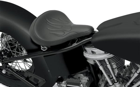 Drag Specialties 0806-0051 Large Spring Solo Seat - Black Vinyl with Flames with Carpeted Bottom