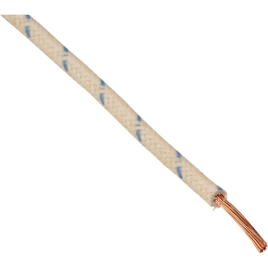 Namz NCBW-96 16-Gauge Cloth Braided Wire - White with Blue Tracer