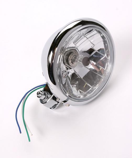 Drag Specialties 2001-0099 5 3/4in. Diamond-Style Bottom-Mount Headlight - Chrome - Clear Lens