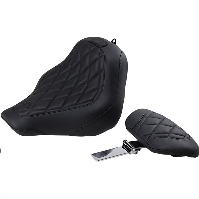 Mustang 83034 Wide Tripper Solo Seat with Driver Backrest - Diamond Stitch - Black