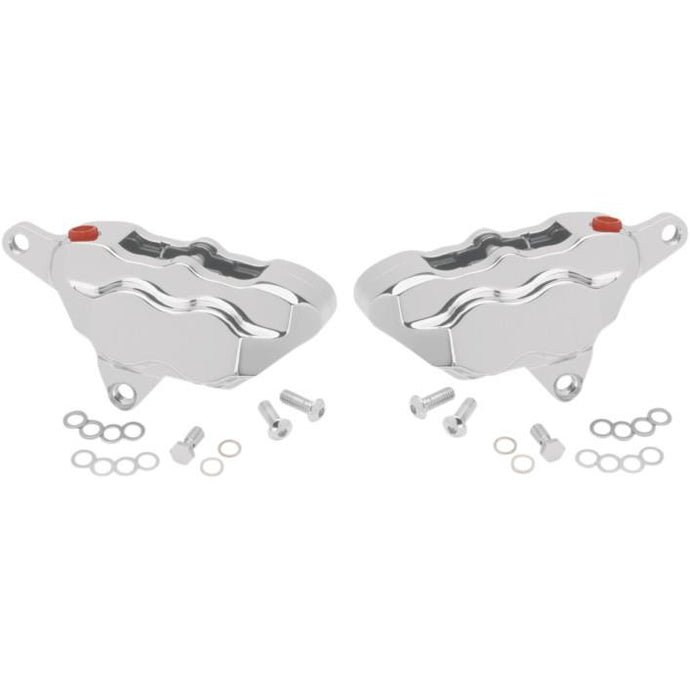 Hawg Halters Inc FKDDCC551 4 Piston Dual Disc Front Brake Caliper Kit - Chrome