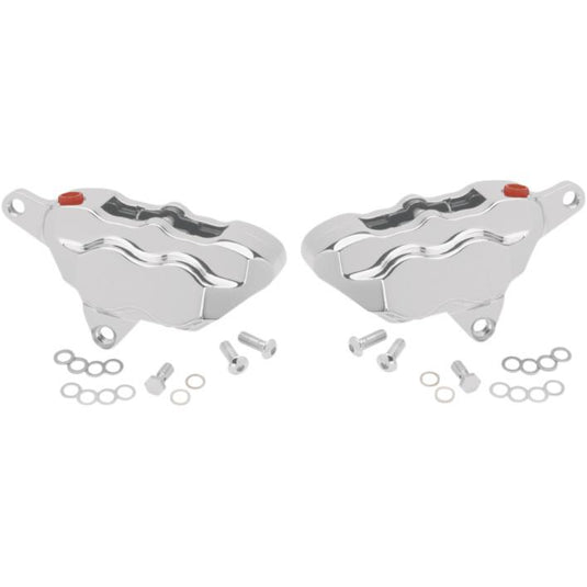 Hawg Halters Inc FKDDCC550 4 Piston Dual Disc Front Brake Caliper Kit - Chrome