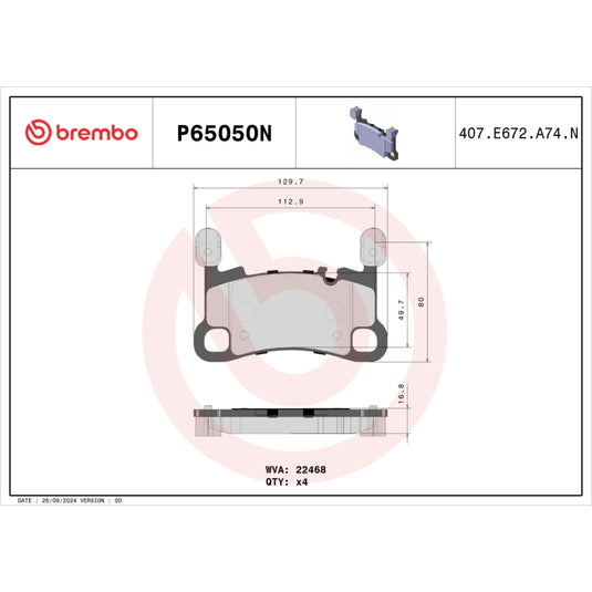 Brembo Oe P65038N BRE Ceramic Pads