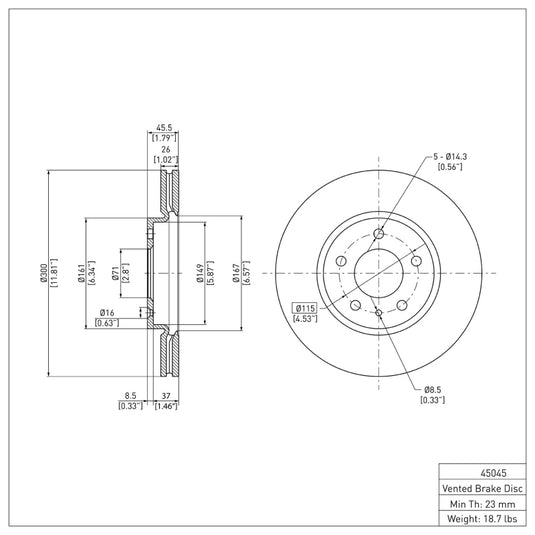 R1 Concepts ERE-45045 RNC Brake Rotor - Plain