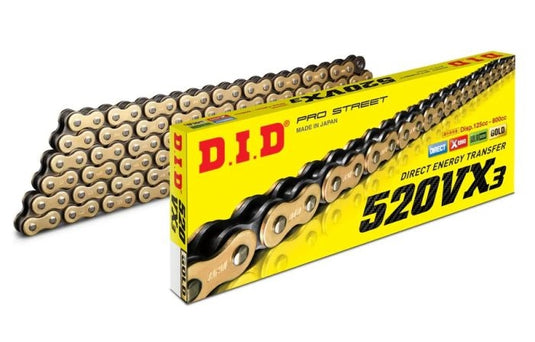 D.I.D 520VX3G130FB 520 VX3 Pro-Street X-Ring V Series Chain - 130 Links - Gold-Black (Gold/Black)