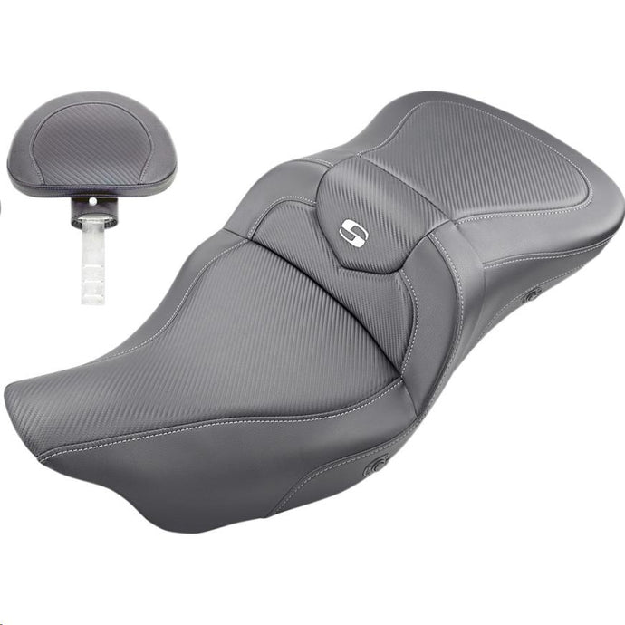 Saddlemen 808-07B-186BRHC Extended Reach Heated Road Sofa CF Seat with Drivers Backrest