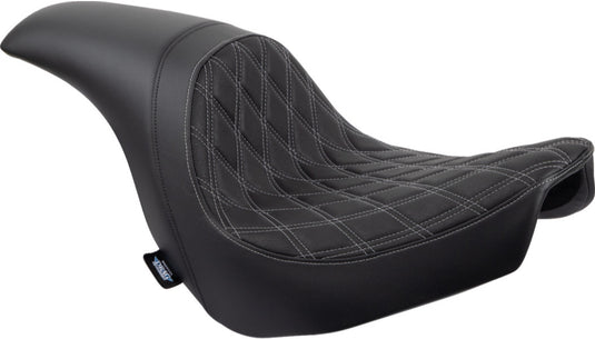 Drag Specialties 0802-1518 Predator Seat - Double Diamond - Black with Silver Sitching
