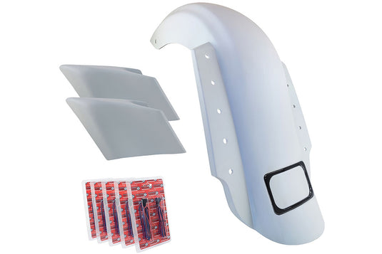 Bagger Nation KIT-3PC-DO-STR-C Swoop 3-Piece Rear End Kit - Dual Exhaust Outlet - Stretched Bags - Chrome License Frame