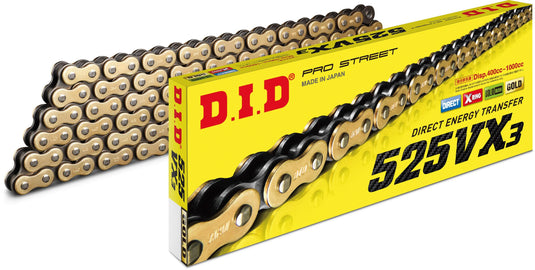 D.I.D 525VX3G150FB 525VX3 Professional O-Ring Series Chain - 150 Links - Gold