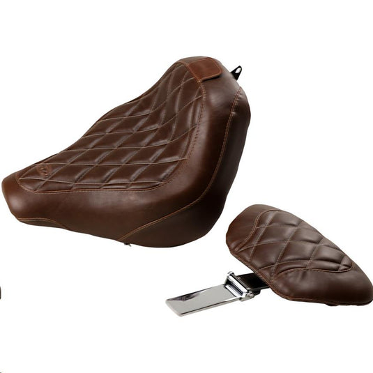 Mustang 83031 Wide Tripper Solo Seat with Driver Backrest - Diamond Stitch - Brown