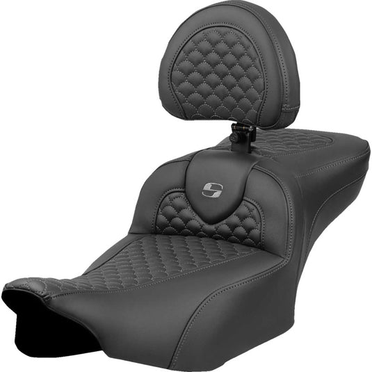 Saddlemen 823-07-209B2 Extended Reach Roadsofa DS Seat with Drivers Backrest - Dark Gray Stitching