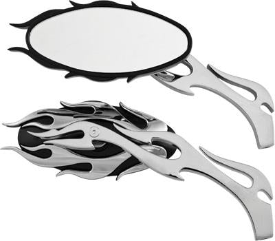Harddrive 18-397 Universal Flame Mirror w/Flame Stem - Black & Chrome