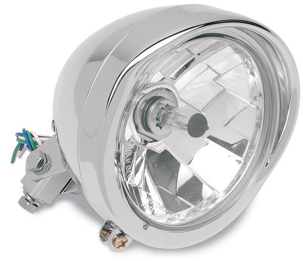 Drag Specialties 2001-0095 Diamond-Style Bottom-Mount 5 3/4in Headlight Assembly - Visor Bezel - Clear Lens