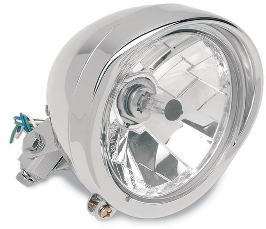Drag Specialties 2001-0095 Diamond-Style Bottom-Mount 5 3/4in Headlight Assembly - Visor Bezel - Clear Lens