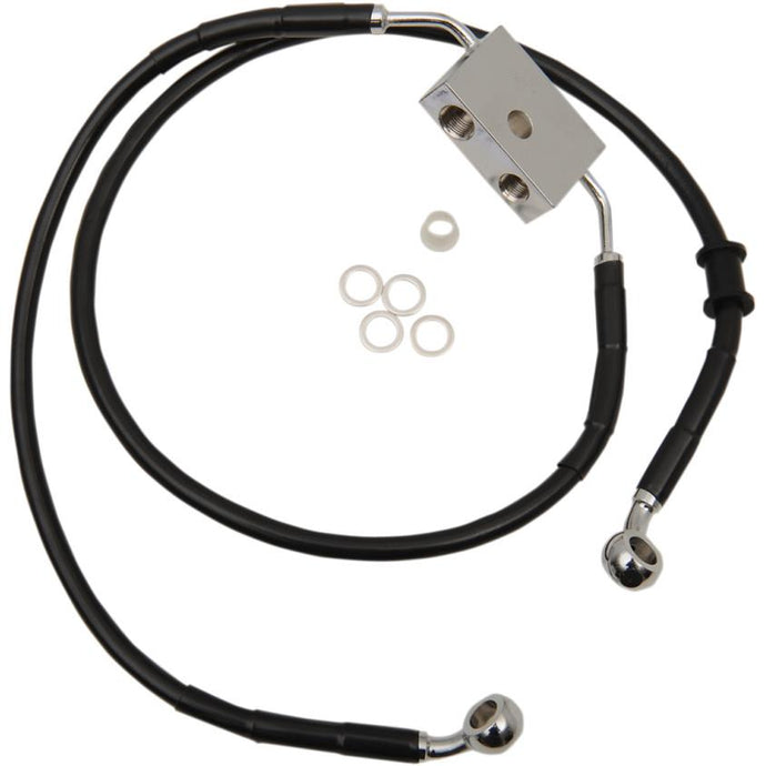Drag Specialties 1741-5321 Extended Length Stainless Steel Front Brake Line Kit - +6in. - Black Vinyl