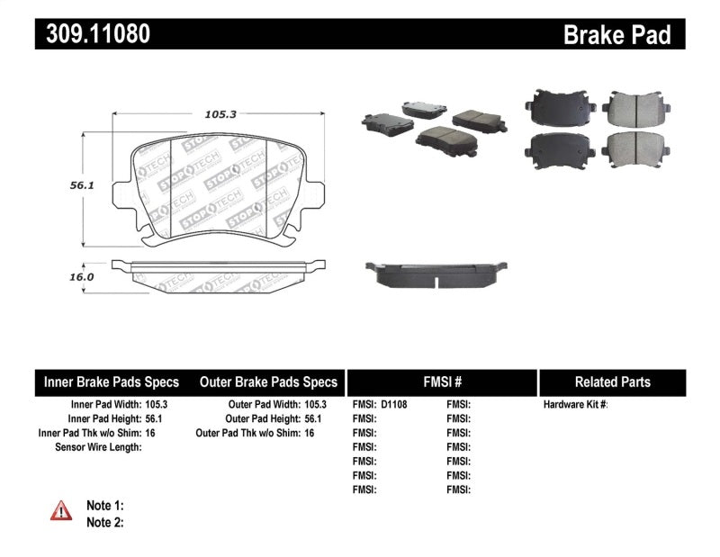 Load image into Gallery viewer, Stoptech 309.11080 ST Sport Brake Pads
