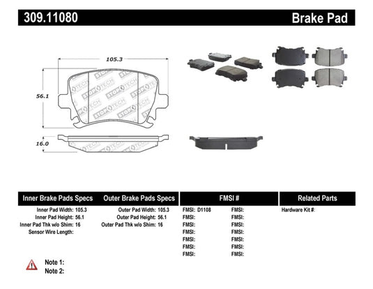 Stoptech 309.11080 ST Sport Brake Pads