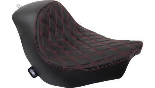 Drag Specialties 0802-1515 Solo Seat -  Double Diamond - Black with Red Stitching