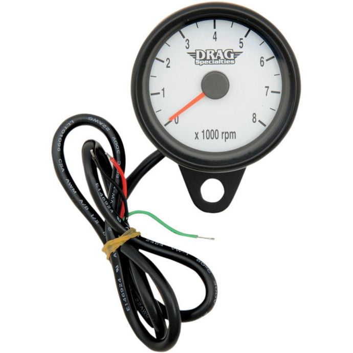 Drag Specialties 2211-0126 Matte Black 2.4in. Mini Electronic 8000 RPM Tachometer - White Face with Orange Needle