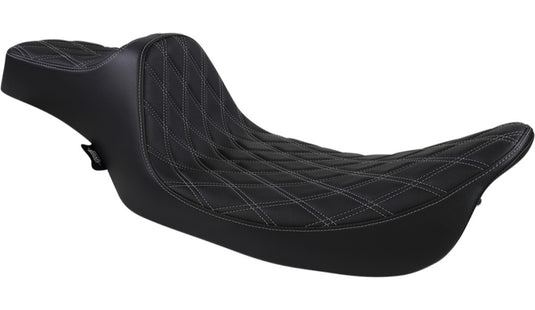 Drag Specialties 0801-1370 Extended Reach Predator III Seat - Double Diamond, Silver Thread