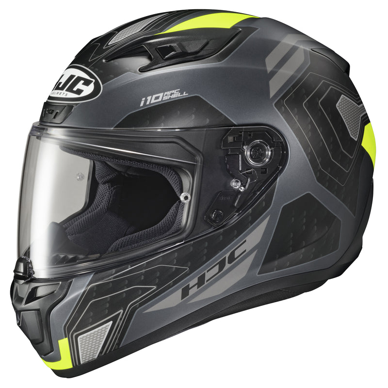HJC i10 Sonar Helmet Semi-Flat Hi-Viz Yellow (MC-3HSF) Black