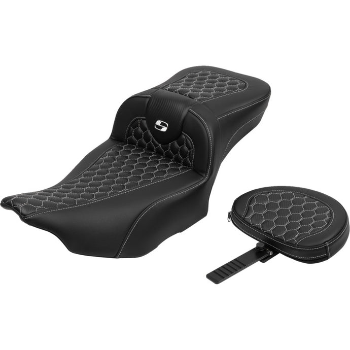 Saddlemen 823-07-190B6 Extended Reach Roadsofa HC Seat with Drivers Backrest - White Stitching