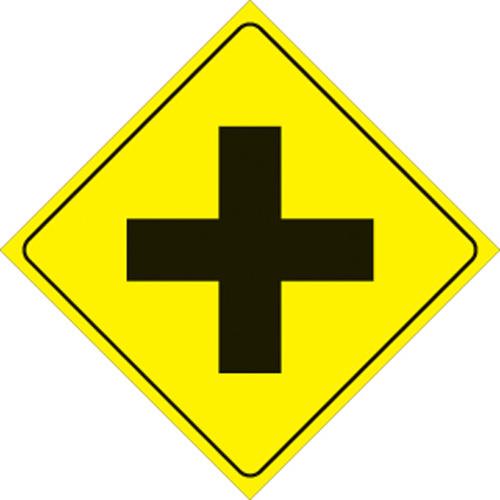 Voss 470 X YR 12x12in. Reflective Trail Sign - 4-Way Intersection (Yellow/Black)