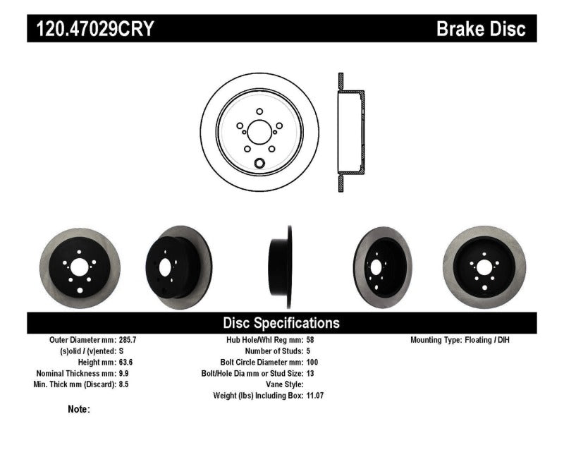 Load image into Gallery viewer, Stoptech 120.47029CRY ST Performance Brake Rotors
