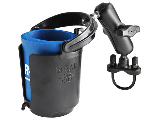 Ram Mounts RAM-B-132R RAM Handlebar Rail Mount with Zinc Coated U-Bolt Base, Self-Leveling Cup Holder & Cozy