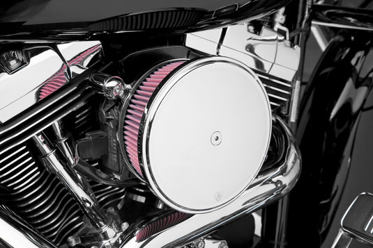 Arlen Ness 18-819 Billet Sucker Stage II Air Filter Kit with Steel Cover - Smooth Chrome - Red Filter
