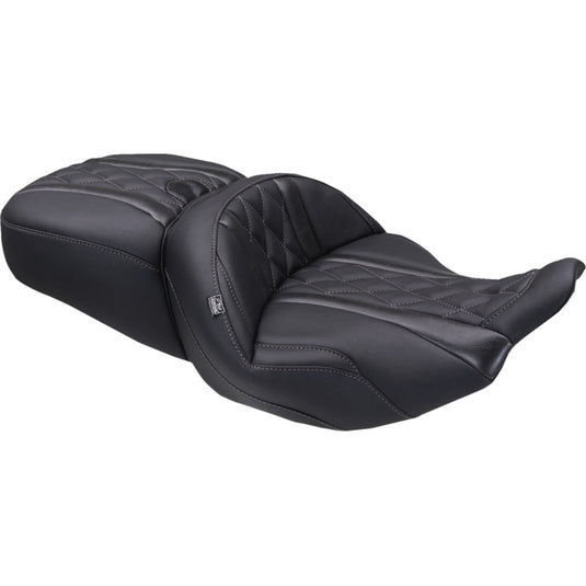 Mustang 89411GM One-Piece Deluxe Touring Seat - Black - Gunmetal Gray Diamond Stitching