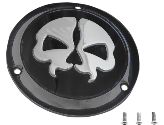 Drag Specialties 1107-0549 Split Skull Derby Cover - Black w/ Chrome Skull
