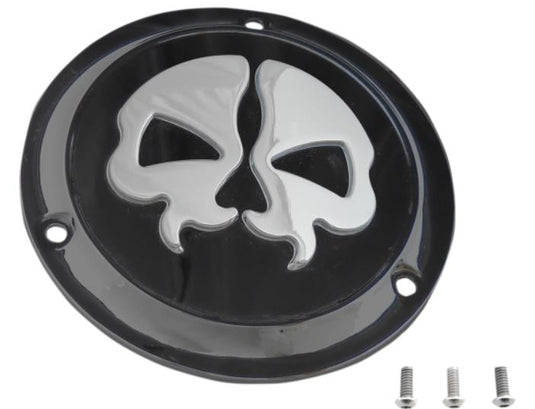 Drag Specialties 1107-0549 Split Skull Derby Cover - Black w/ Chrome Skull