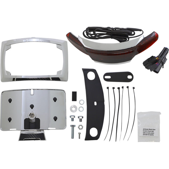 Ciro 40253 Latitude Lightstrike Taillights with License Plate Holder - Chrome/Red Lens