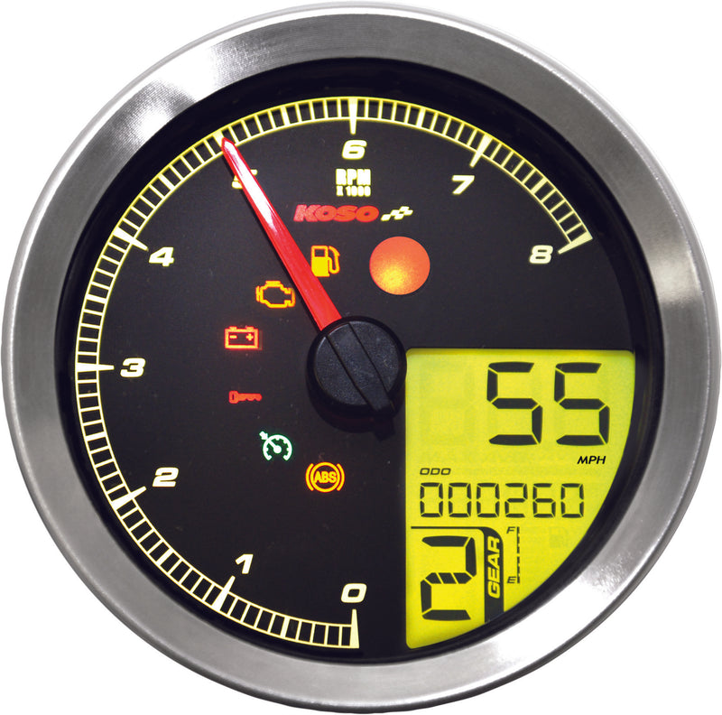 Load image into Gallery viewer, Koso North America BA051201 LCD Color Change Speedo And Tachometer - Silver Bezel
