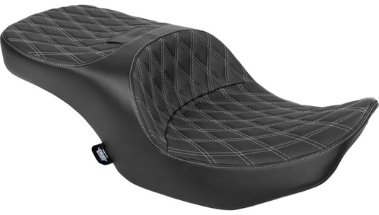 Drag Specialties 0801-2099 Freedom Touring Seat - Double Diamond - Silver Thread (Black)