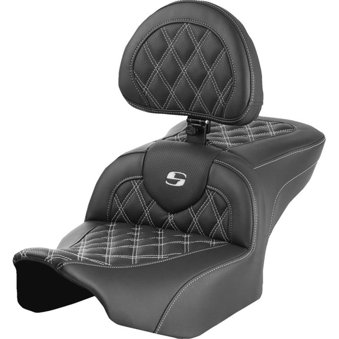 Saddlemen 823-07-182B6 Roadsofa LS Seat with Drivers Backrest - White Stitching