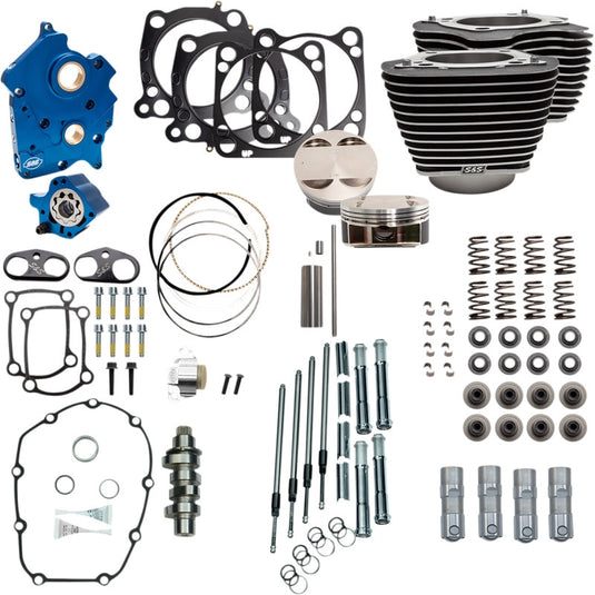 S&S Cycle 310-1103B 128in. Power Package for M8 - Chain Cam - Oil Cooled - Wrinkle Black w/ Highlighted Fins
