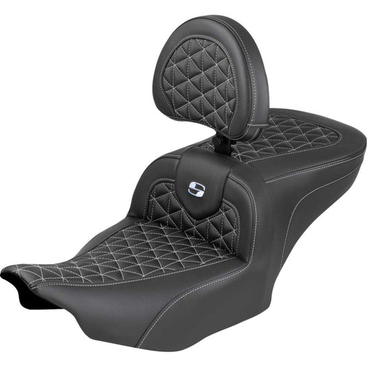 Saddlemen 823-07-210B5 Roadsofa Tri-Gripper Seat with Drivers Backrest - Silver Stitching