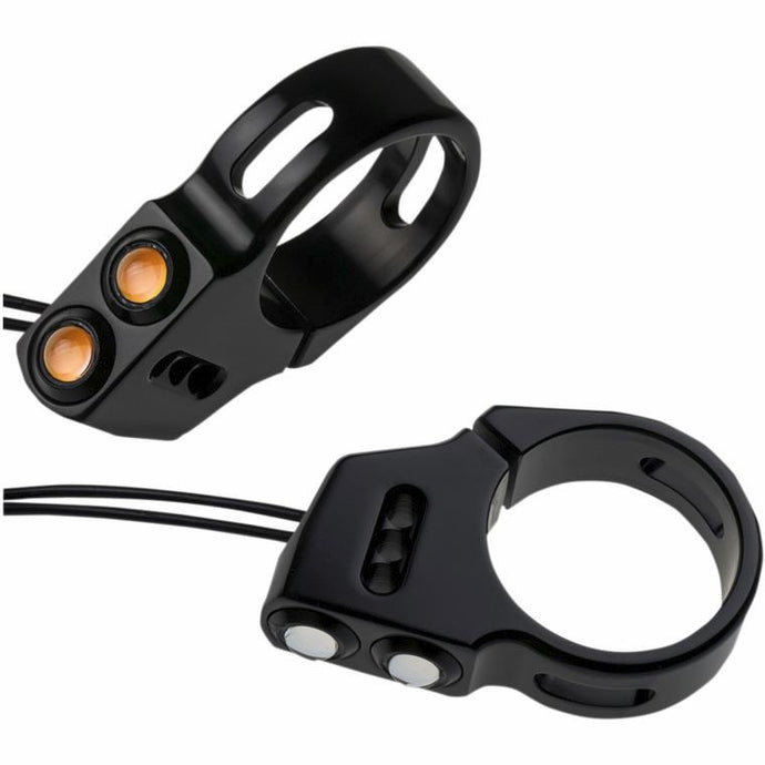 Joker Machine 05-200-3B Rat Eye LED Fork Mounted Turn Signals - 49mm - Black/Amber