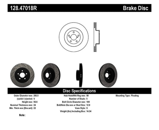 Stoptech 128.47018R ST Drilled Sport Brake Rotors