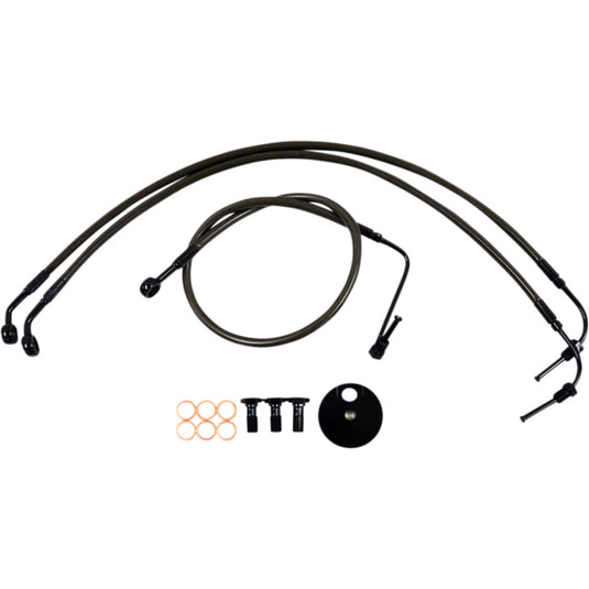 La Choppers LA-8154B13M Midnight Brake Line - 12in. - 14in. Mini Ape Hangers