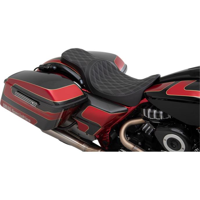 Drag Specialties 0801-1266 Predator 2-Up Seats with Forward Double Diamond Positioning - Silver Thread