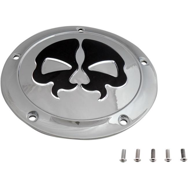 Drag Specialties 1107-0552 Split Skull Derby Cover - Chrome with Black Skull