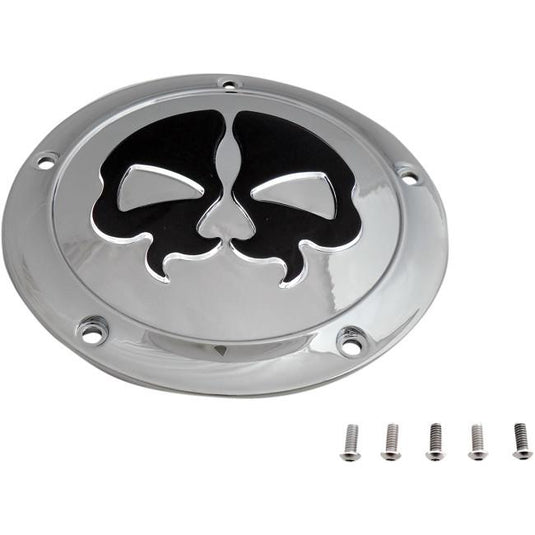Drag Specialties 1107-0552 Split Skull Derby Cover - Chrome with Black Skull
