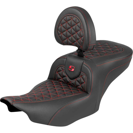 Saddlemen 823-07-210B4 Roadsofa Tri-Gripper Seat with Drivers Backrest - Red Stitching