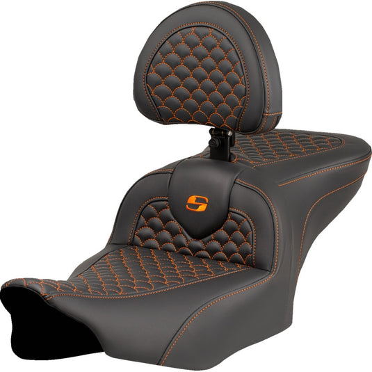Saddlemen 823-07-208B3 Roadsofa DS Seat with Drivers Backrest - Orange Stitching
