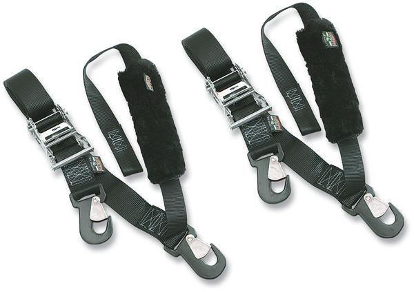 Powertye 32582-S Big Daddys Tie-Downs - Ratchet with Two Snap-Hook Ends - Sewn-In Sheepskin - Black