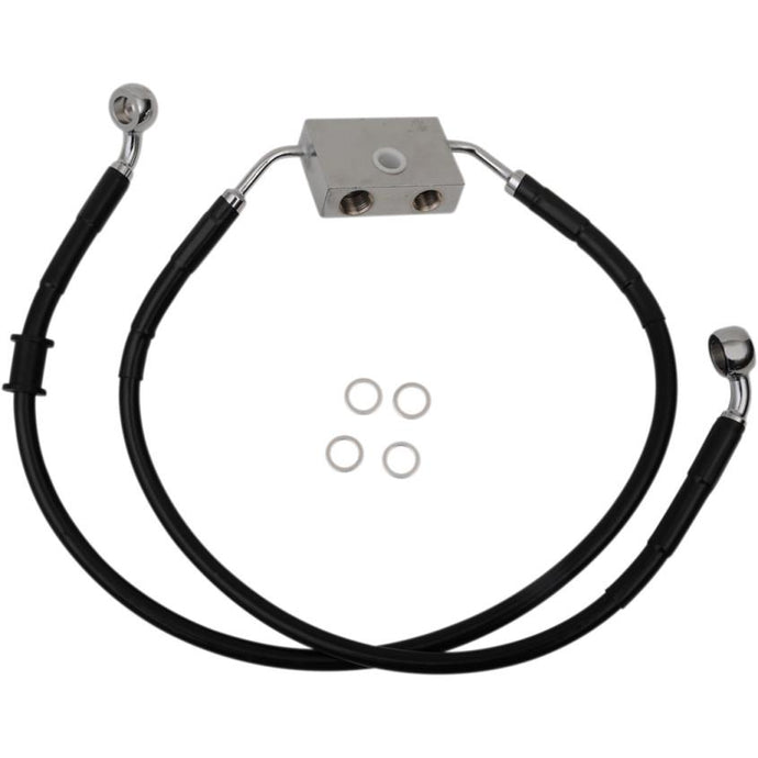 Drag Specialties 1741-5305 Extended Length Stainless Steel Front Brake Line Kit - +4in. - Black Vinyl