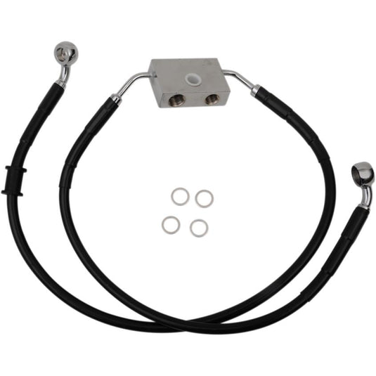 Drag Specialties 1741-5305 Extended Length Stainless Steel Front Brake Line Kit - +4in. - Black Vinyl
